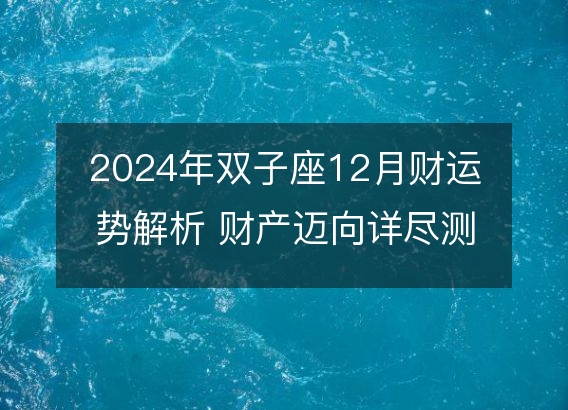 2024年双子座12月财运势解析 财产迈向详尽测算